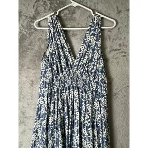 ModCloth Blue White Floral Maxi Dress Empire Waist Cottagecore Prairie‎ Large thumbnail 4