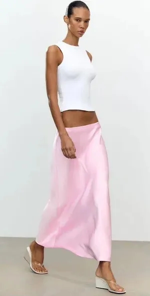 ZARA Satin Midi Skirt thumbnail 1