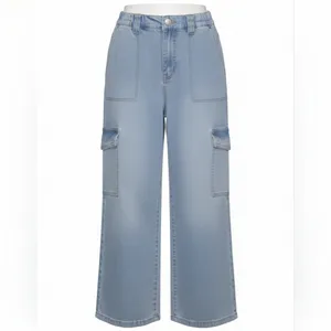 Madden Girl Blue Denim Cargo Jeans Medium Y2K Baggy Wide Leg Cyber thumbnail 4