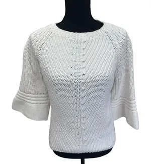 Anthropologie‎ Sweater Women's Small Rosie Neira White Cotton Knit Bell Sleeves thumbnail 1
