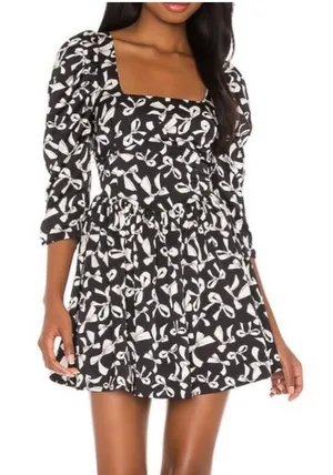 For Love And‎ Lemons Black and White bow Print Mini Dress small thumbnail 1