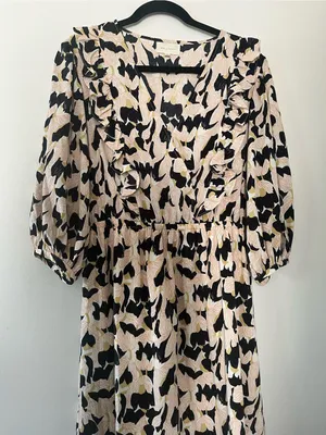 MELLODAY Black Cream Abstract Botanical Maxi Dress Large Resort Vacation Coastal Modest thumbnail 2