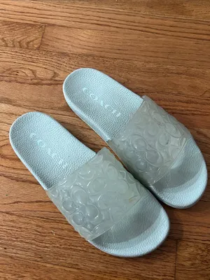 Coach Light Blue Signature Embossed Slide Sandals with Clear Jelly Strap size 10 thumbnail 3