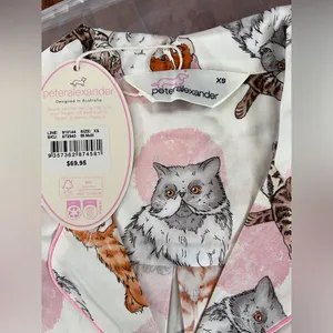 Peter Alexander White and Pink Cat Print cotton Pajamas XS thumbnail 6