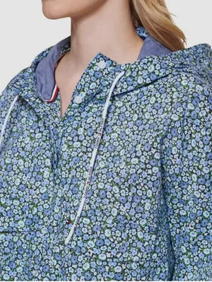 NEW Tommy Hilfiger Blue Floral Cotton Hoodie Pullover Jacket Medium thumbnail 4