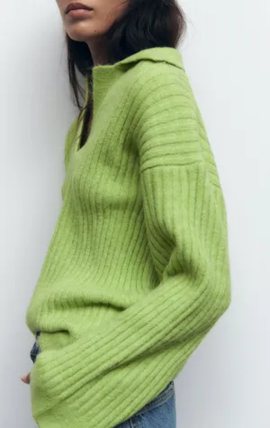 ZARA Ribbed Collar Relaxed Sweater Cardigan thumbnail 4