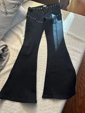 Forever 21 Silver Studded Flare Jeans thumbnail 1