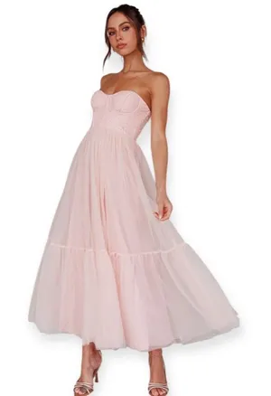 Selfie Leslie Gown Strapless Dancing With Me Sweetheart Tulle Midi Dress Pink thumbnail 1