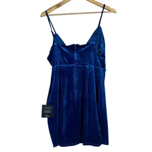 NWT Lulus Royal Blue Velvet Surplice Mini Bodycon Dress Cocktail Size L thumbnail 5