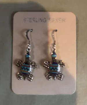 Sterling silver multicolored turtle earrings thumbnail 1