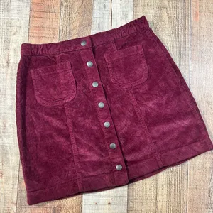 Brandy Melville Burgundy Corduroy Button Mini Skirt Medium Dark Academia NWT thumbnail 1