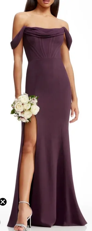 New Dress The Population Melania Off the Shoulder midnight plum Gown sz XXL thumbnail 1