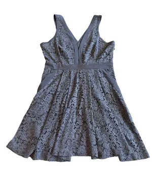 Free People x Anthropologie Grey Floral Lace Fit Flare Mini Dress Small Women's thumbnail 1