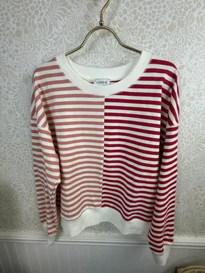 Evereve Red and Pink Tyra Striped Pullover Sweatshirt - Size - Small thumbnail 3