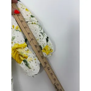 Chico’s Floral Eyelet Button-Front Puff Sleeve Blouse White Yellow Size 1 (US 8) thumbnail 9