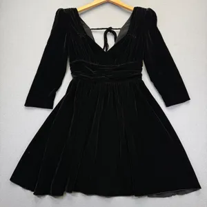 The Kooples Black Velvet Ruched Mini Dress FROB18041K‎ Size 1 NEW thumbnail 1