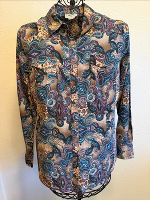 🐂🐂🐂BOGOHO🐂🐂🐂Ariat Tan Paisley Print Pearl Snap LS Shirt-Large thumbnail 1