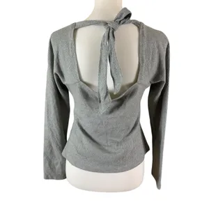 Pilcro Gray Waffle Knit Long Sleeve Notch Neck Top M Casual Minimal thumbnail 3