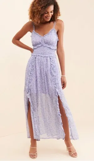 Elliatt Victorian lilac floral ruffle maxi dress thumbnail 1