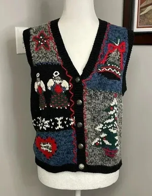 Vintage Christopher and Banks Hand Embroidered Christmas Sweater Vest Size Mediu thumbnail 1