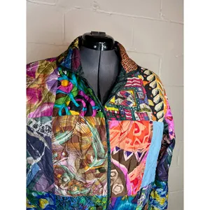 Jacket Quilted silk reversible bright green blue pink Size XL thumbnail 11