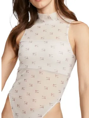 NWT NIKE AIR PRINTED MOCK-NECK BODYSUITSheer Mesh AOP Large Tank Brown thumbnail 3
