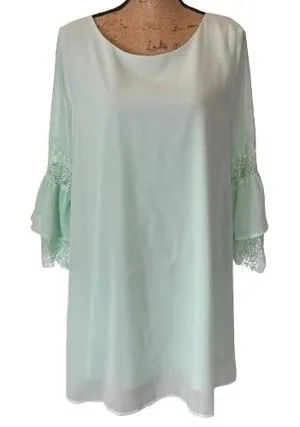 Entro Mint Green Lace Bell Sleeve‎ Shift Dress Pastel Feminine Bohemian Large thumbnail 1