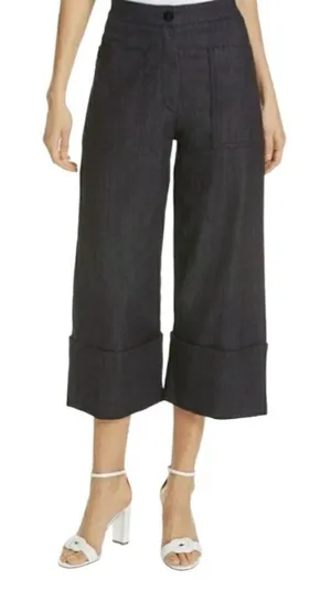 Kate Spade Denim Cropped Wide Leg Blue Indigo Jeans Size 6 Cuffed Patch Pocket thumbnail 1