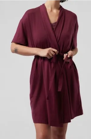 Athleta | Nighttime Bliss Short Sleeve Robe Plum Wrap Loungewear Bathrobe Relax thumbnail 1