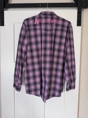 Wrangler Men’s Pink Plaid Button-Up Shirt - breast cancer awareness thumbnail 3