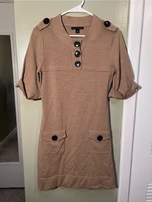 Banana Republic Women’s Size Small Short Sleeve Sweater Dress Tan Brown Buttons thumbnail 2