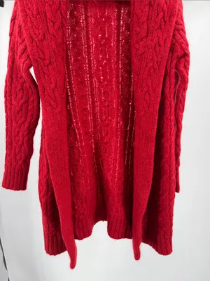 Ralph Lauren Red Cable-Knit cowl neck Cardigan S open front wool mohair angora thumbnail 8