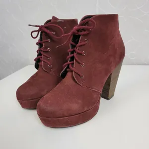 Steve Madden Women's Boots 7.5 Raspy Burgundy Wine Nubuck Suede Platform Lace Up thumbnail 2