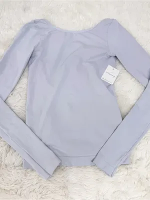 FREE PEOPLE low Back Long Sleeve‎ Tee Top Medium Large Gray Seamless Balletcore thumbnail 3