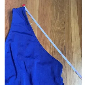 Blue Ribbed Low Back One Piece Swim Suit Bathing Suit‎ EUC Thong Minimalist Med thumbnail 5