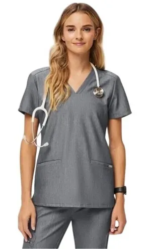 FIGS Technical Collection Casma Scrub Top V-Neck Short Sleeve Heathered Gray XS thumbnail 1