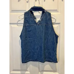 VTG Faded Glory Womens XL Blue Denim Sleeveless Button Shirt Back Cutout Cowgirl thumbnail 4