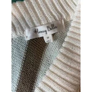 Honey Belle Sweater Womens Med Crop Top Tight Knit Brown & Ivory thumbnail 12