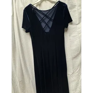 Vintage Caren Desiree Co. Deep‎ Navy Blue Velvet Maxi Dress Size 10 Fitted Flair thumbnail 11