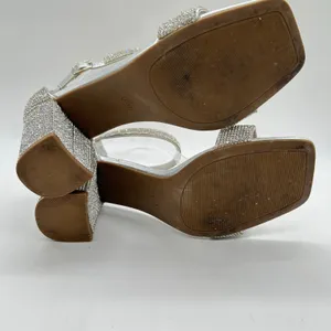 Womens Sandals 8W Wide Silver Rhinestones Open Toe Block‎ Heel C Comfort Brand thumbnail 7