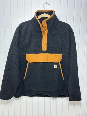 Carhartt Quarter Snap Fleece Pullover Black Tan Relaxed Fit Teddy Jacket‎ size L thumbnail 2