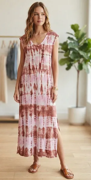 UNIVERSAL THREAD Tie-Dye Scoop Neck Maxi Dress S 18” p2p White/Pink/Copper NWOT thumbnail 1