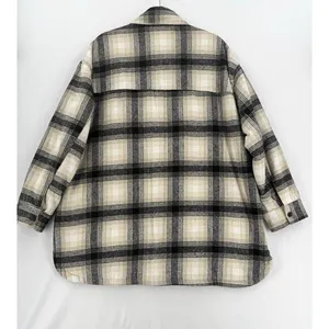 Miss Love Plaid Shacket Women M Black Cream Tan Oversized Wool Blend Long Jacket thumbnail 2