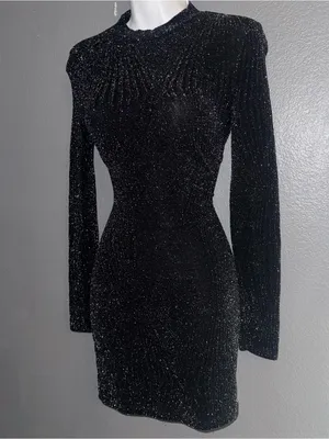 Women's Windsor Little Black Long Sleeve Sparkly Mini Sexy Dress size XS - Small thumbnail 3