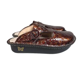 Alegria Dayna Clogs Brown Croc Embossed Leather Slip On Mules Size 37 Comfort thumbnail 3
