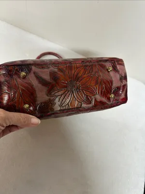 Rare vintage Embossed Brahmin Burgundy Floral Embossed Leather Satchel thumbnail 4