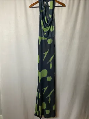 Faeriesty Dramatic mermaid Black Green Camo Halter neck Printed Maxi Dress S thumbnail 7