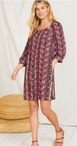 Garnet Hill Jardin Crepe Dress Firesmoke Stripe A-line 3/4 Sleeves‎ Size Small thumbnail 1