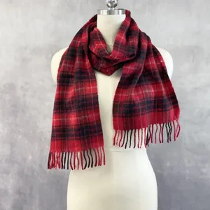 Red Plaid Cashmere Scarf Soft Warm Minimal Tartan Old Money Preppy Winter Target thumbnail 7