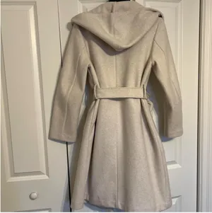 Zara Hooded Belted Cream Coat thumbnail 4